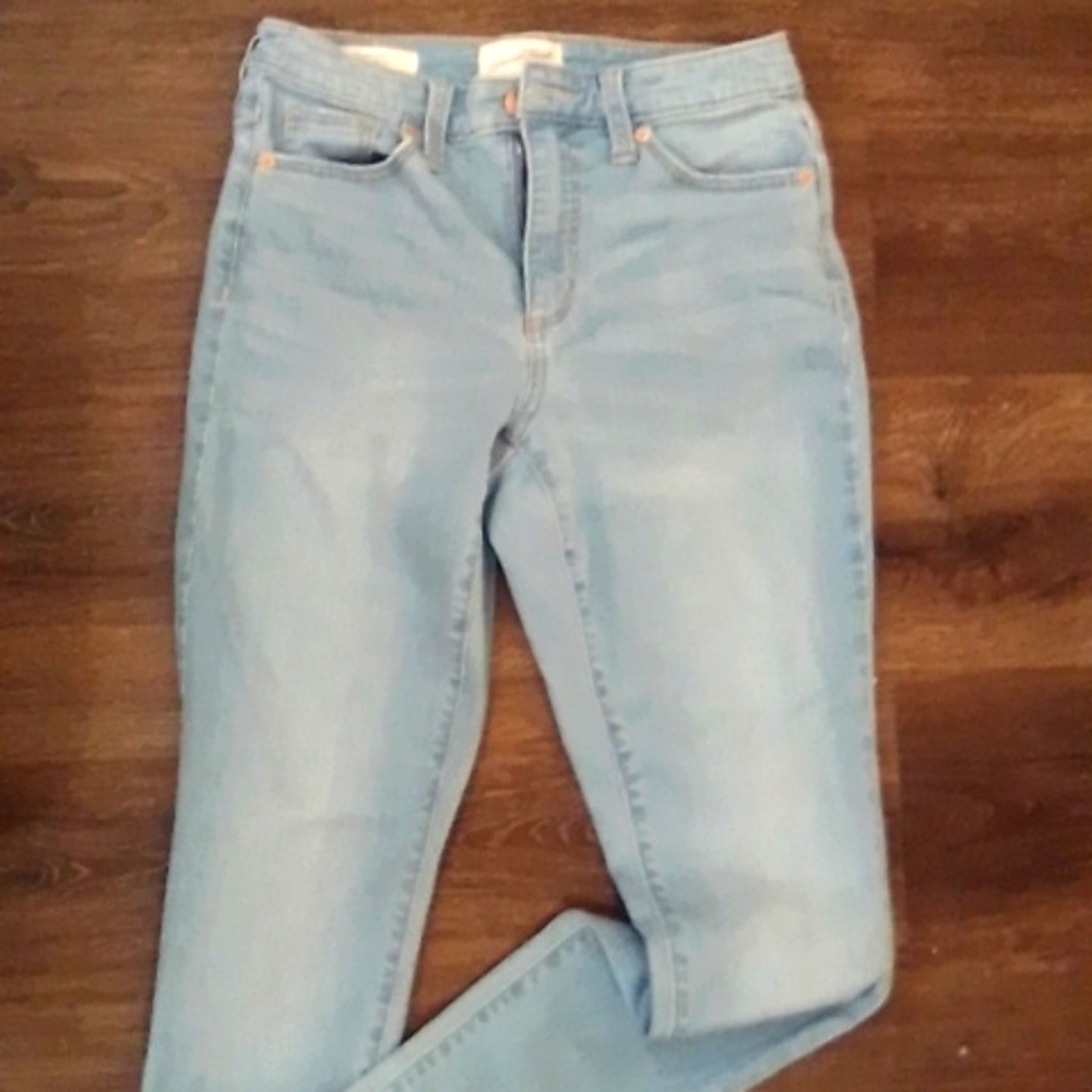 High-rise light blue jeans